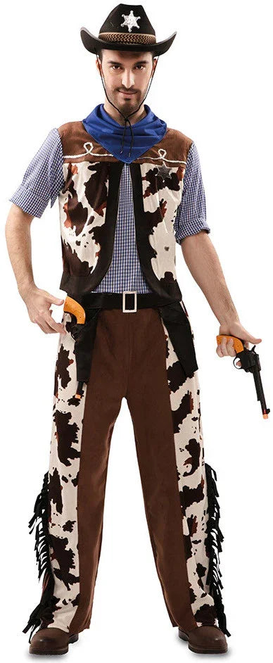 Disfraz de Vaquero Estampado Vaca para Hombre Vaquero EuroCarnavales